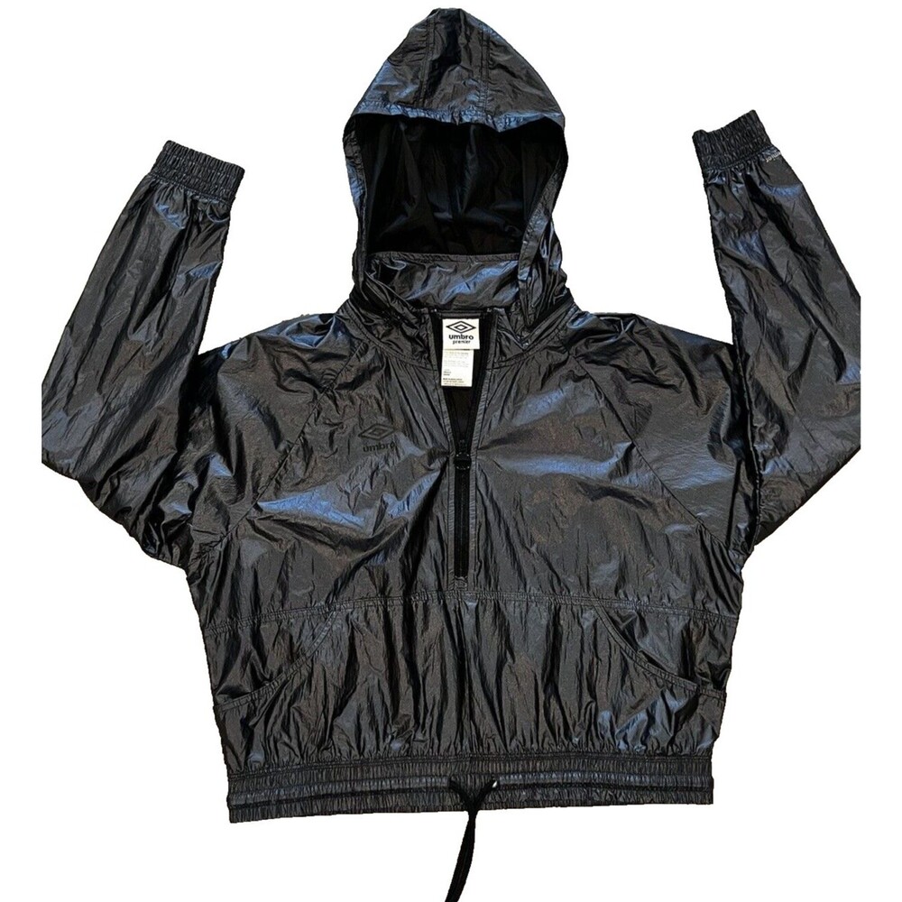 Umbro Premier Metallic Teal 1/2 zip Cropped  rain/windbreaker. LG Hood